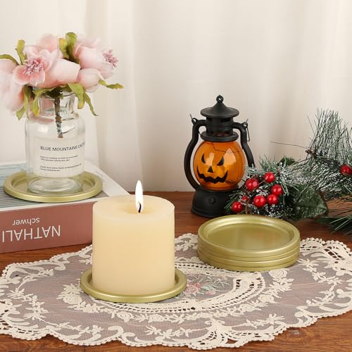 OwnMy 6PCS Iron Candle Holders for Pillar Candles, 3 Inch Metal Pillar Candle Plates and Trays, Small Round Tealight Holders Elegant Candle Stands Bases for Wedding Dining Table Centerpieces, Gold - color: Gold-6pcs