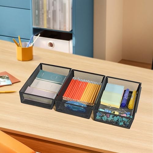 Mesh Tray Silverware Drawer Organizer, Utensil Cutlery Tray Office Supplies with Interlocking Arm Drawer Dividers Organizer for Flatware, Knives,Home,Office, School,Bedroom 12X6'' Black - size: 3 Pack 12"x6" Black Metal