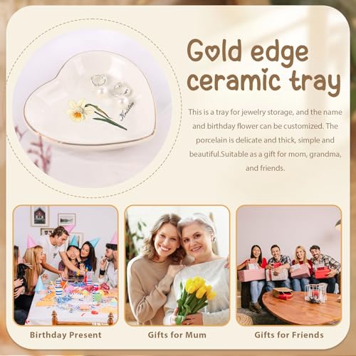 Personalized Birthday Flower Jewelry Tray - Custom Ring Holder Dish with Name for Women Mom Engraved Birth Month Flower Jewelry Tray Gifts for Wife Her Christmas Birthday Anniversary - color: Style 1