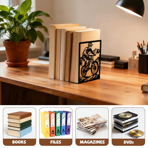 Peacoblue Metal Bookends for Shelves, Modern Decorative Heavy Duty Study Book Ends Stoppers for Office Desk Shelf, Room 5.3"x4.3"x7.9" Cast Iron Tall Bookends 1 Pair (Mountain Off-Road Cyclist) - style: Mountain Off-Road Cyclist