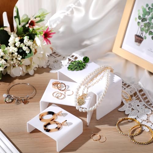 Chuangdi 2 Sets Acrylic Display Risers, Product Stand, Jewelry Display Riser Shelf Showcase Fixtures for Dessert Cupcake Candy Figure Treat Action Showcase(White,Small Set) - color: White, size: Small Set