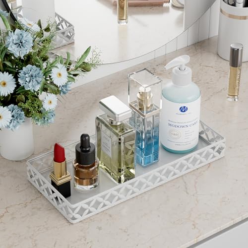 Bathroom Vanity Tray - Small Rectangle Decorative Tray - 11 Inch White Perfume Makeup Tray for Bathroom Counter - color: Rectangle Floral-white