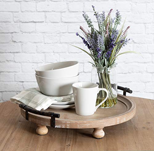 Kate and Laurel Bruillet Round Wooden Footed Tray with Handles, 15 inch Diameter, Rustic Finish - color: Natural