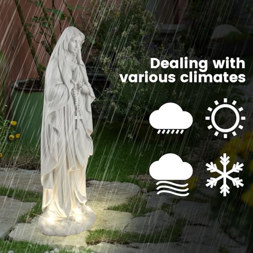 VChymm Virgin Mary Statue 31.49 Inch Religious Garden Statue Solar Mary Statue Outdoor Yard Patio Deck Home Entryway Hallway Sculpture - color: White