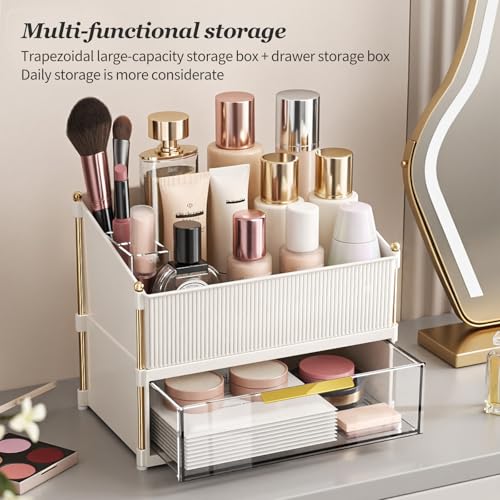 INVSSENE Stackable Makeup Organizer Countertop, Storage Perfume Skincare Cosmetic Lipstick Face Mask Makeup Brush Palettes, Ideal for Vanity Bathroom Counter - color: 3514 White+Clear