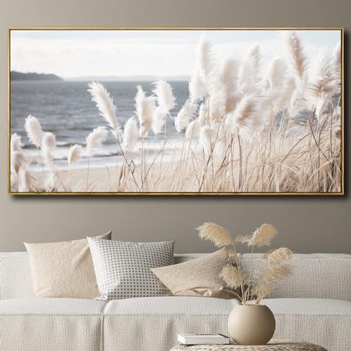 Framed Wall Art Artwork Decor Nature Wall ArtReedSeascape Wall Decor for Bedroom Living Room Decoration Home Kitchen Office 20" x 40" - color: Off-white, size: 40"L x 20"W