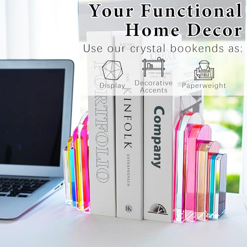 H&D HYALINE & DORA Heavy Crystal Bookends Colorful Decorative Non-Skid Geometric Bookends for Shelves,Decorative Book Holders for Home and Office,Modern Sturdy Book Holders for Heavy Books - color: Arch
