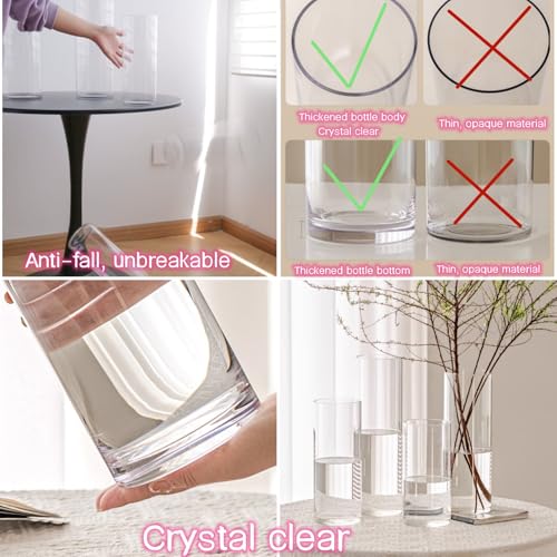 Liotww Acrylic Cylinder Clear Vases, Tall Large Plastic Flower Vase for Bouquet, Unbreakable Hurricane Vases Set of 3 for Centerpieces (D 6", D 4.8", D 4" + 3 Holder) - color: 3-xl Clear