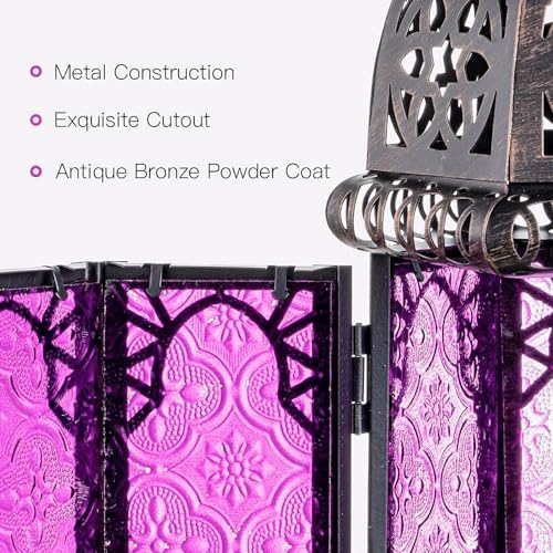 DECORKEY Halloween Lanterns Decorations Indoor & Outdoor, 11’’ Medium Size Vintage Metal Hanging&Tabletop Candle Holder Decor, Christmas Ramadan Decorations for Home Porch Patio (Purple) - color: Purple - 11''h, size: Medium