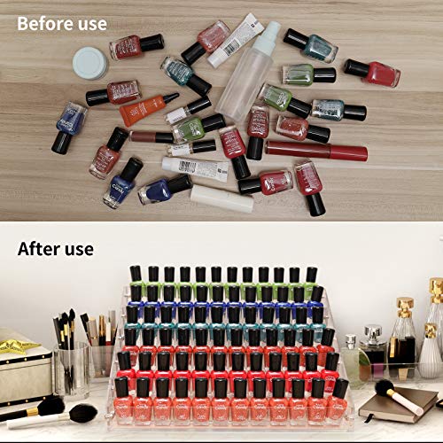 BTremary Clear Nail Polish Paint Organizer Holder Rack Shelf 6 Tier Acrylic Tattoo Ink Essential Oil Display Stand Holds Up to 48-96 Bottles for Table (Fit 1-2oz Bottles) - size: 6 Tiers Tabletop Rack