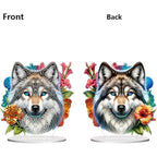 5D Tabletop Diamond Art Kit Flower Wolf, Stand Up Special Shaped Crystal Diamond Art Desktop Kits for Adults, DIY Diamond Painting Kits Craft, Box Package - color: Flower Wolf