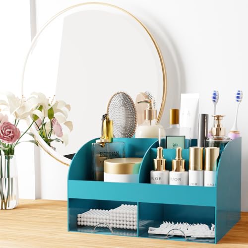 Makeup Organizer with Drawers, Cosmetic Storage for Dresser Vanity and Bathroom Countertop, Beauty Holder for Lipstick Brush, Skincare Organizer for Vanity, Cosmetic Display Case (Dark Green) - color: Dark Green