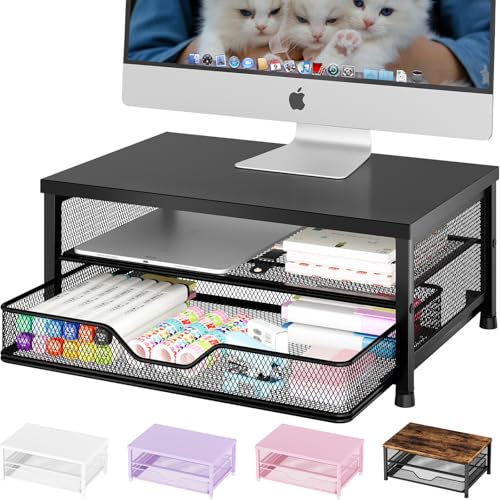 OPNICE Computer Monitor Stand Riser, Desk Organizer with Drawer, Printer & Laptop Stand, Office Desk Accessories & Workspace Desktop Organizers Storage for Office Supplies(Black) - color: Black