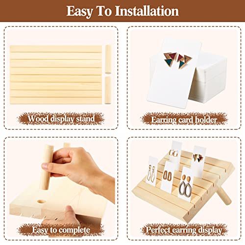 Blulu 31 Pack Wooden Earring Display Stand 7 Slots jewelry Display Holder with Earring Card for Selling Vendors Retail Show - color: Wood, White