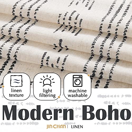 jinchan Boho Kitchen Curtains Linen Tier Curtains Bohemian Cafe Small Drapes Striped Mudcloth Farmhouse for Bathroom RV Camper Light Filtering Rod Pocket 2 Panels Black on Beige - color: Boho Black on Beige, size: 26"W x 24"L (Pack of 2)