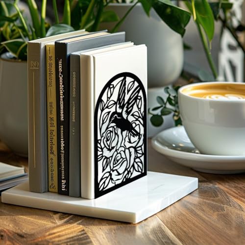 Peacoblue Metal Bookends for Shelves, Heavy Duty Study Beautiful Tall Hummingbird Book Stoppers Bookends Used on Desk, Shelf, Farmhouse for Small, Large Books 5.3"x4.3"x7.9", 1 Pair(Hummingbird) - color: Hummingbird