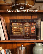 Cutefun Book Nook Kit - DIY Miniature Coffee Shop Booknook Kits for Adults and Teens, 3D Wooden Puzzle Bookend Bookshelf with LED Light, Creative Crafts Gifts for Book Lovers (Corner Coffee Shop) - style: Corner Coffee Shop