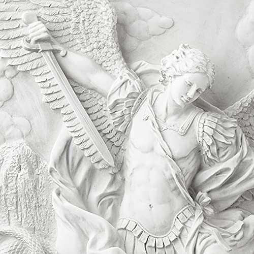 Design Toscano Michael the Archangel Slaying Demon Indoor/Outdoor Wall Frieze Sculpture, 22 inches wide, Cast Stone Resin, Antique Stone Finish