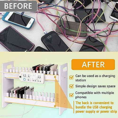 Cell Phone Holder Classroom Cell Phone Storage 2-Tier Multiple Cell Phone Stand Rack with 1-30 Number Stickers PVC Board Mobile Phone Holder Desktop Organizer for Classroom Office (30 Slots) - color: White
