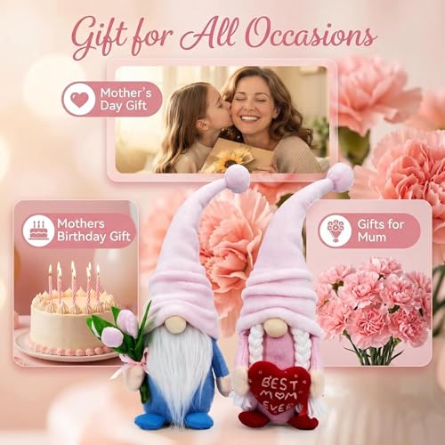Lovinland Mothers Day Decorations - Gnomes Decor for Mother's - Best Ever Gifts for Mom Who Have Everything for Christmas, Birthday - Valentines Day Gifts for Mama & Father from Daughter, Son - color: Spring-tulips