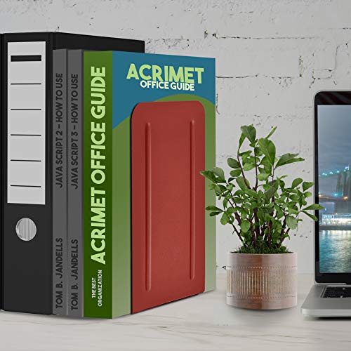 Acrimet Metal Bookends, Jumbo Size 9" H x 4" W x 4-1/2" D, Non-Skid Book Stand for Shelves, Heavy Duty Book Stopper, Red, 1 Pair - color: Red