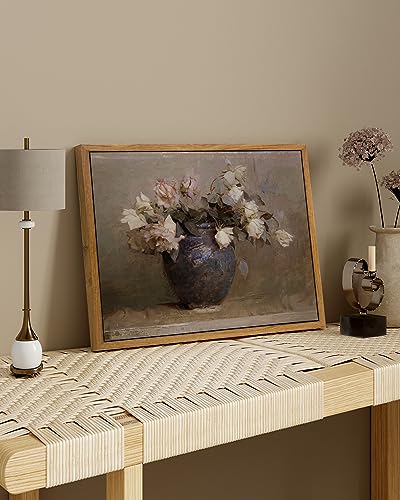 InSimSea Framed Canvas Wall Art Vintage Decor, Home Decor Flower in Pots Canvas Wall Painting Decor, Rustic Farmhouse Wall Decoration, Canvas Prints for Living Room Bedroom Office, 9"x11" - color: Roses in Vase, size: 11"L x 9"W