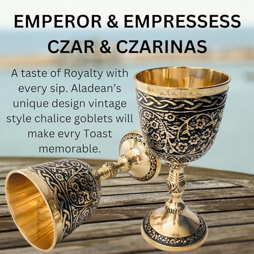 Vintage Chalice Medieval Goblet | 1x Solid Brass Red Wine Glass Cups of Royal King Arthur - Renaissance, Birthday Gifts Christmas Wedding Anniversary Novelty Ceremonial Drinkware (Czar Goblet) - style: Czar Goblet