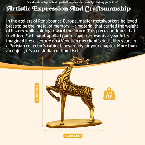 Solid Brass Deer Figurine with Auspicious Cloud Patterns, Retro Desktop Decor, Collectible Figurines, Handcrafted Art Deco Sculpture for Office Desk, Home Decor, Lucky Symbol Ornament - style: Lucky Cloud Deer