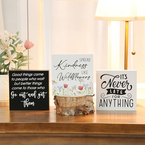3 Pcs Inspirational Wood Box Sign Set, 5x5 Inches Motivational Quotes Wooden Blocks, Rustic Table Centerpiece Decorations - color: 3pack A
