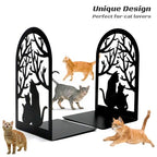 Book Ends, Bookends, Metal Bookend, Cat Decorative Bookends, Bookends for Shelves, Home Decorative Bookends for Heavy Books, Black Non-Skid Book Stopper, 7 x 4.7 x 4 inch (2 Pair)