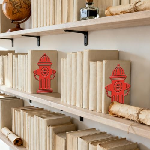 Peacoblue Metal Bookends for Shelves, Modern Decorative Heavy Duty Study Book Ends Stoppers for Office, Desk, Shelf, Room 5.3"x4.3"x7.9" Cast Iron Simple Tall Bookends 1 Pair (Red Fire Hydrant) - style: Red Fire Hydrant