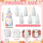 Arrowbash 6 Pcs Easter Ceramics to Draw Ready to Paint Your Own Gnome Statues 5.12 Easter Egg Rabbit Theme Paintable Figurines DIY White Ceramics Plaster Crafts Kit with Brush Palette - style: Easter