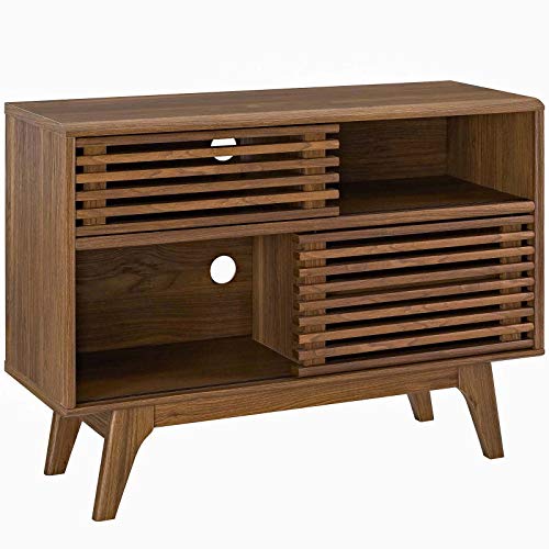 Modway Render Mid-Century Modern Two-Tier Display Stand in Walnut - color: Walnut