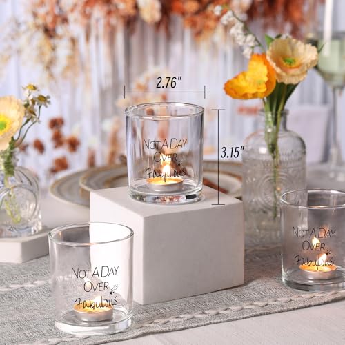 HAVITI 12PCS Votive Candle Holders Birthday Gifts for Women, Not A Day Over Fabulous Glass Tea Light Holder, Clear Floating Tealight Candle Holder Funny for Mom Sister Friends