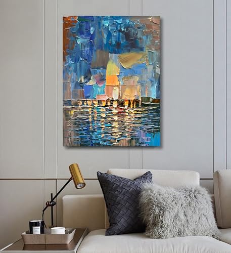 Art Hand-Painted Abstract Landscape Oil Painting Sea Landscape Modern Abstract Art Home Wall Decoration 40x28 Inches - color: Yi042