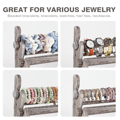 TOPNEW 5 Tier Wooden Bracelet Holder,Scrunchie Bangle Watch Necklace Display Storage Jewelry Holder Stand Display Organizer,Antique White - color: 5 Tier Antique White