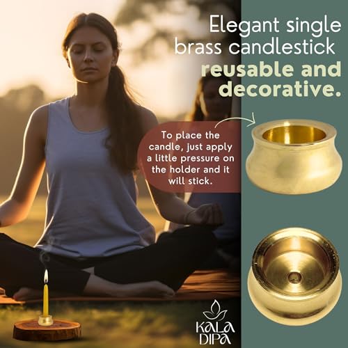 20 Minute Beeswax Meditation Candles – Set of 20 Mini Taper Candles with Brass Candle Holders, Dripless & Smokeless – Ritual, Yoga & Mindfulness Gift – KALA DIPA