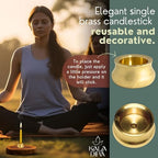 20 Minute Beeswax Meditation Candles – Set of 20 Mini Taper Candles with Brass Candle Holders, Dripless & Smokeless – Ritual, Yoga & Mindfulness Gift – KALA DIPA