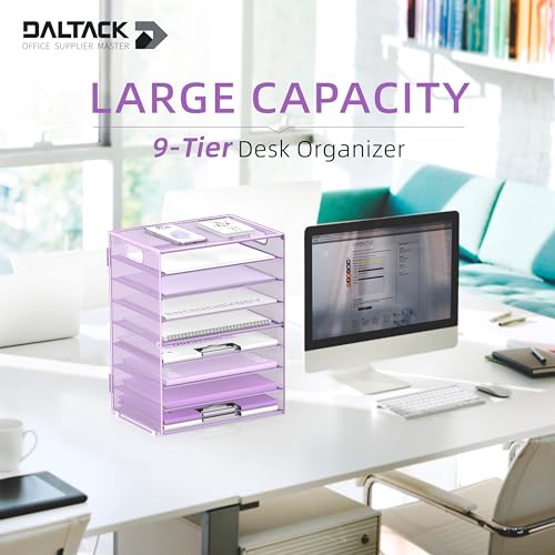 DALTACK 9-Tier Paper Organizer for Desk, Mesh Letter Tray Desk Organizer with Handles, Space-Saving File Organizer for Office Home School, Purple - color: Desk Organizer Purple
