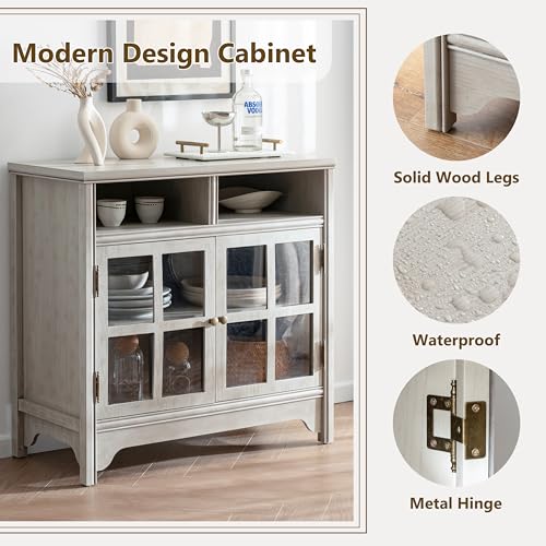 Buffet Cabinet with Storage, Solid Wood Sideboard Cabinet, TV Stands, Coffee Bar Station, Modern Farmhouse Console Table for Dining Room, Kitchen, Living Room, Entryway, Gray - color: Grey