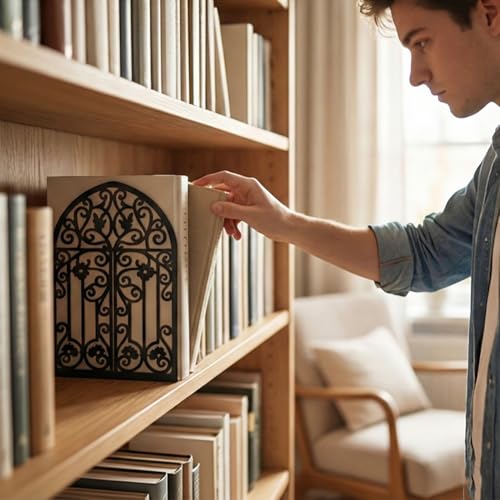 2 Pcs Vintage Door Bookends, Metal Decorative Bookends for Shelves, Heavy Duty Book Holders Suitable for Multiple Scenarios, Black - style: Retro Door