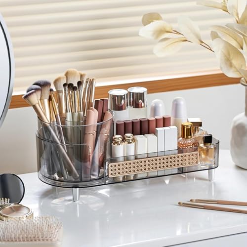 Booklov Rotating Makeup Organizer for Vanity, Large Capacity Cosmetic Display Case, Clear Acrylic Countertop Beauty Storage Holder for Skincare, Brush Eyeliner Lipstick, Counter Table, Crystal Black - color: Crystal Black, size: L02