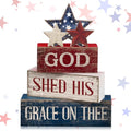 CroBlissful 4 Pcs 4th of July Decorations Patriotic Memorial Day Tabletop Decorations Red White Blue Table Centerpieces Sign for Office Tiered Tray Home Shelf 250th Anniversary(God) - style: God