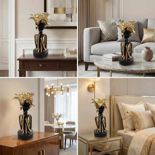 Lescafita African Woman Art Sculpture with Gold Floral Crown, Exquisite African Statue, Emotional Modern Home Art Gift for Various Settings Such as Home, Bookshelves, desks, or Offices(10.83 inch - color: 711-gold M