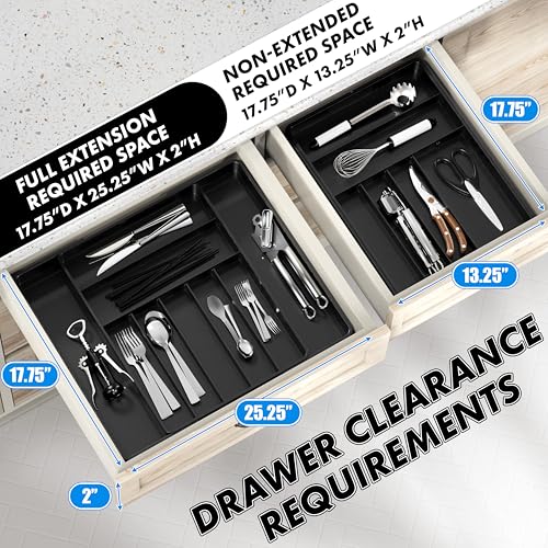 Simple Houseware Expandable Kitchen Drawer Flatware Organizer, Black – Adjustable Cutlery Tray with 9 Compartments for Utensils and Silverware - color: Black