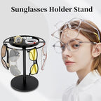 LSK Metal Sunglasses Organizer, Glasses Holder Stand with Storage Tray, Eyeglasses Holder with Anti-Slip Pads for Tabletop, Desk, Dresser, Matte Black
