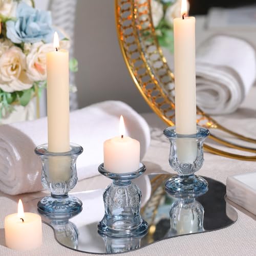 10pcs Blue Candlestick Holders, Glass Taper Candle Holders for Table Centerpiece Decor, Wedding, Birthday, Gift - color: Blue