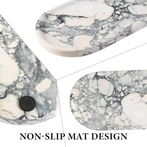 Koville Natural Marble Tray for Bathroom Countertop, Marble Vanity Trays for Perfume, Cosmetics, Jewelry, Decorative Tray for Dresser Organizer, Stone Storage Trays for Bathroom Decor(Grey) - color: Elegant Light Gray, size: 12" x 6" x 0.7"