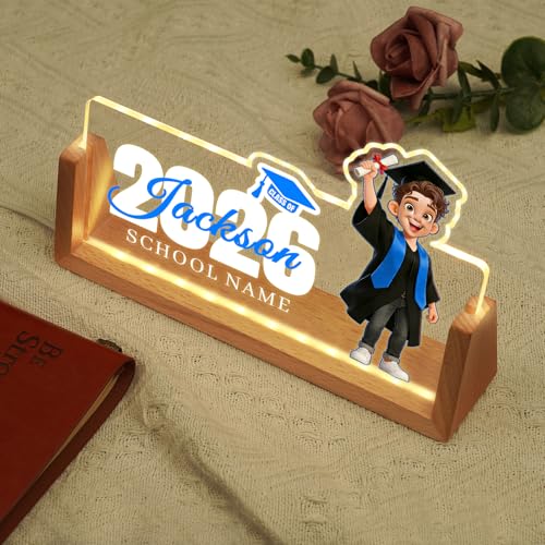 Custom Name Plate for Desk, Personalized Light Up Acrylic Desk Name Plate, Personalized Graduation Gifts 2026 for Him Her, Class of 2026 Graduate Gift, High School College Grad Gift (Design17-Graduation Boy) - color: Design17-Graduation Boy