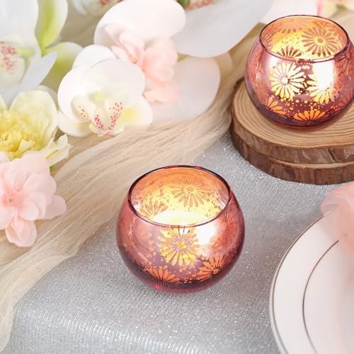 Pink Mercury Glass Votive Candle Holders Set of 12, Round Tealight Candle Holders for Table Centerpieces, Weddings, Shower Gifts, Valentine's Day, Mother's Day, Party Decorations - color: Pink